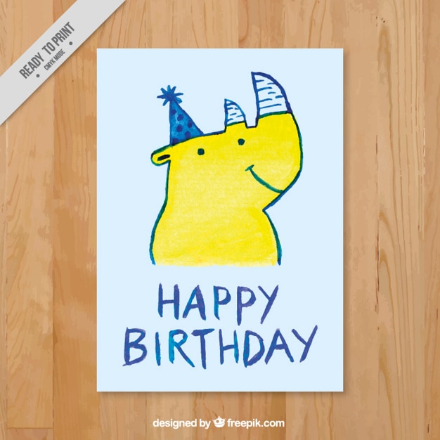 Birthday card with hand drawn rhinoceros