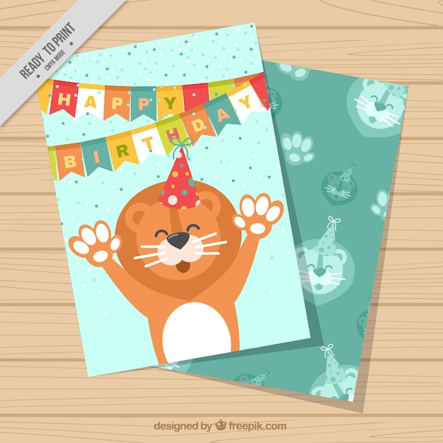 Birthday card with happy lion