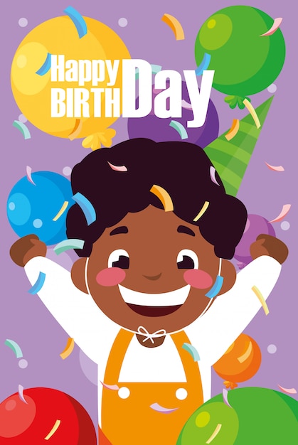 Download Birthday card with little black boy celebrating Vector ...