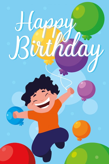 Download Birthday card with little boy celebrating Vector | Premium ...