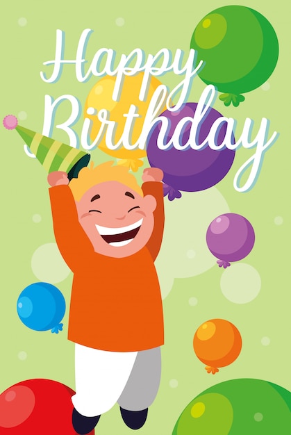 Download Birthday card with little boy celebrating | Premium Vector