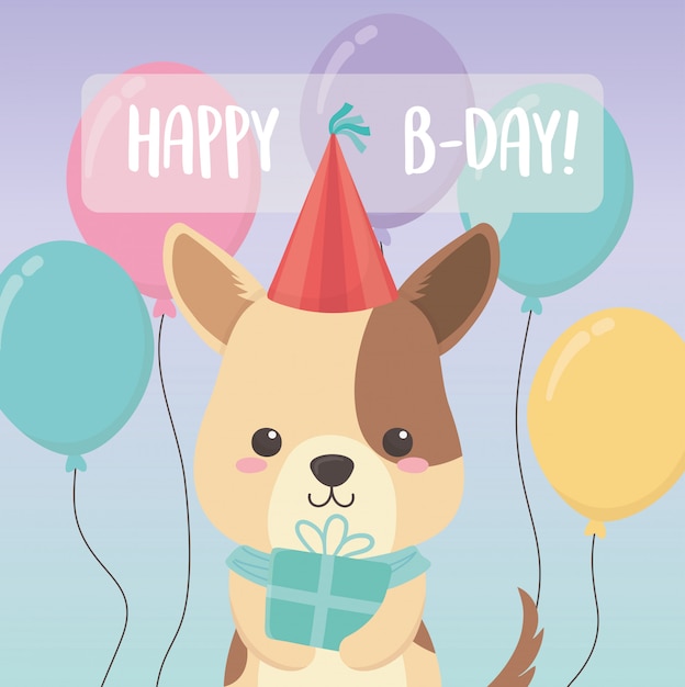 小さな犬のキャラクターの誕生日カード プレミアムベクター