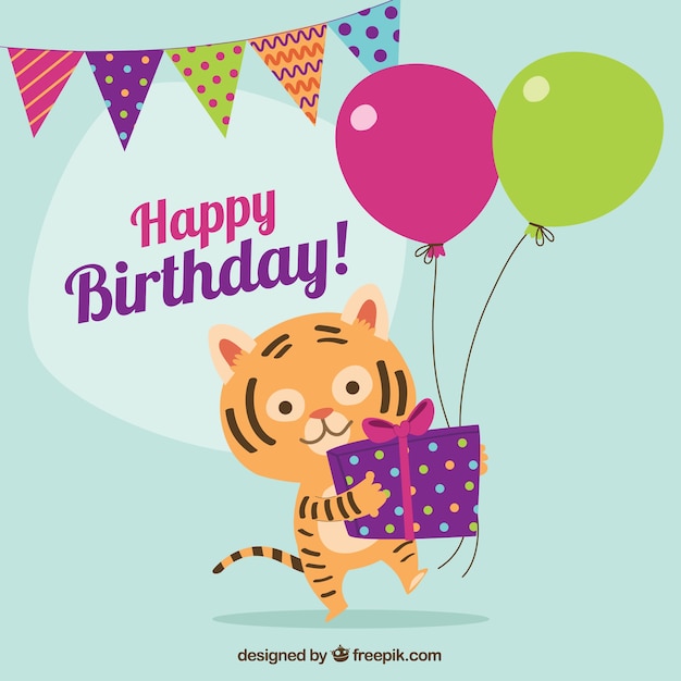 素敵な虎と誕生日カード 無料のベクター