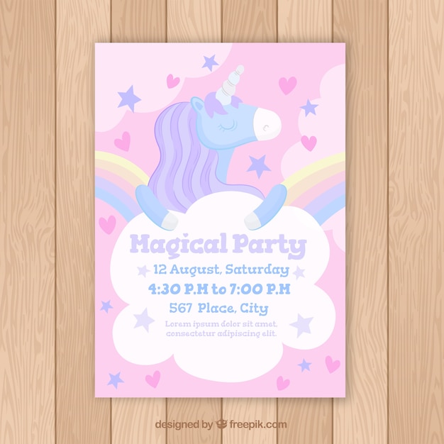 Download Birthday card with magical unicorn Vector | Free Download