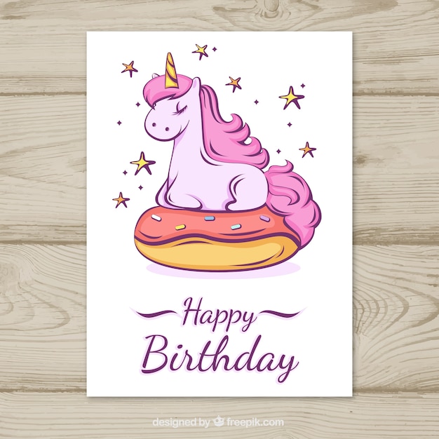 Download Birthday card with pink unicorn Vector | Free Download