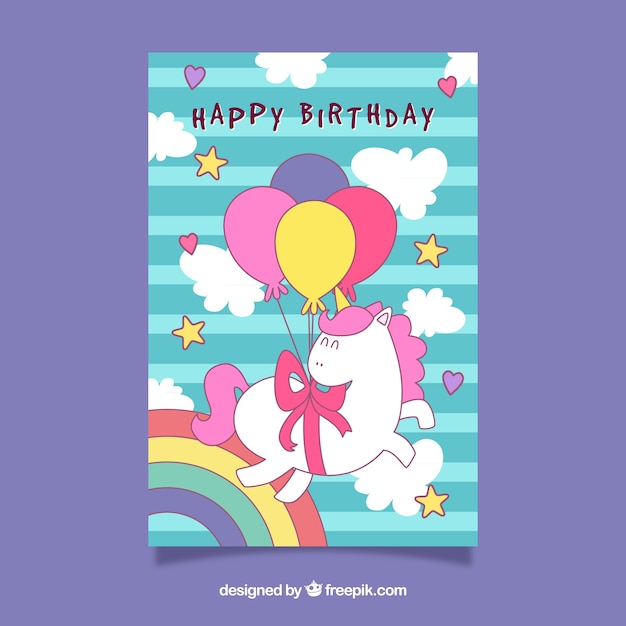 Download Birthday card with stripes and a funny unicorn Vector ...