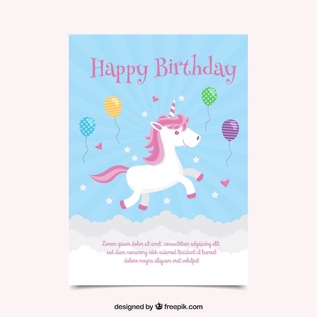Download Premium Vector | Birthday card with unicorn and balloons