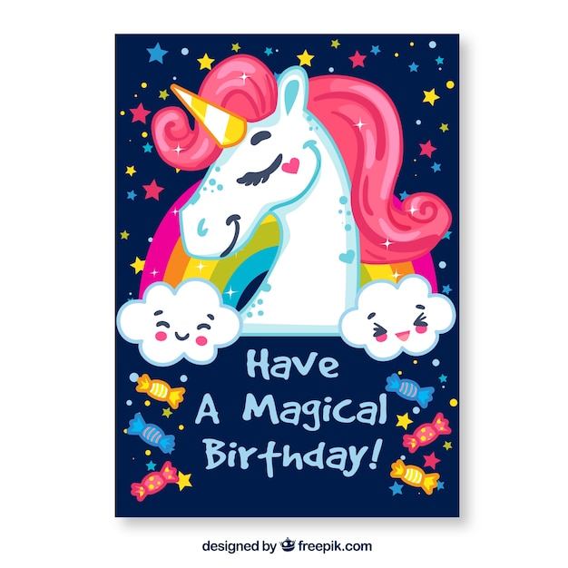 Free Vector | Birthday card with unicorn and message