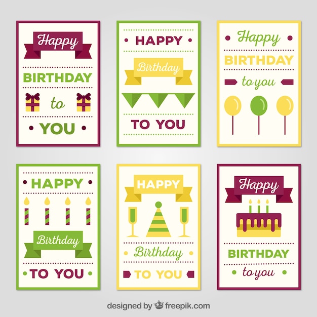 Birthday cards collection in flat style