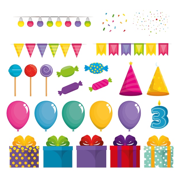 Download Premium Vector | Birthday celebration set icons vector illustration design