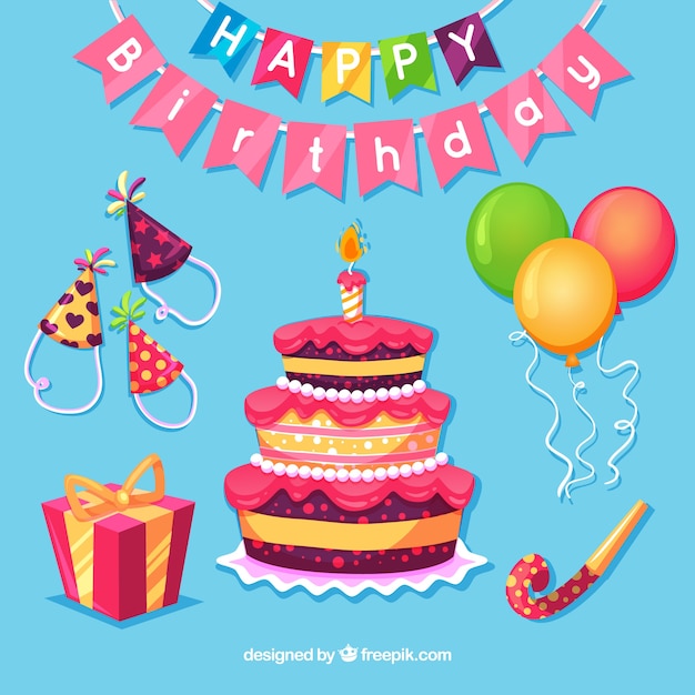 Free Vector | Birthday elements collection in flat style