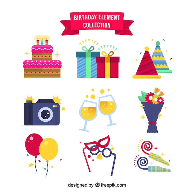 Free Vector | Birthday elements collection in flat style