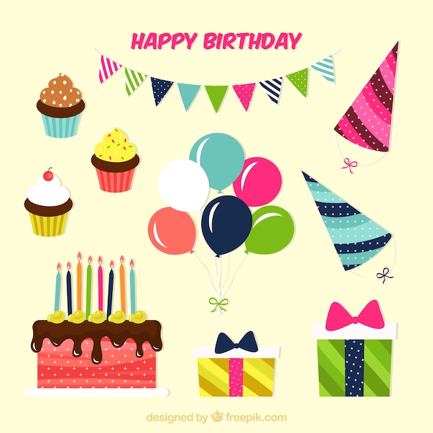 Free Vector | Birthday elements collection in flat style