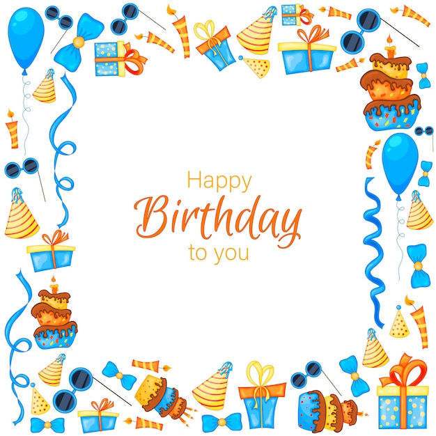 Premium Vector | Birthday frame with objects for holiday card or ...