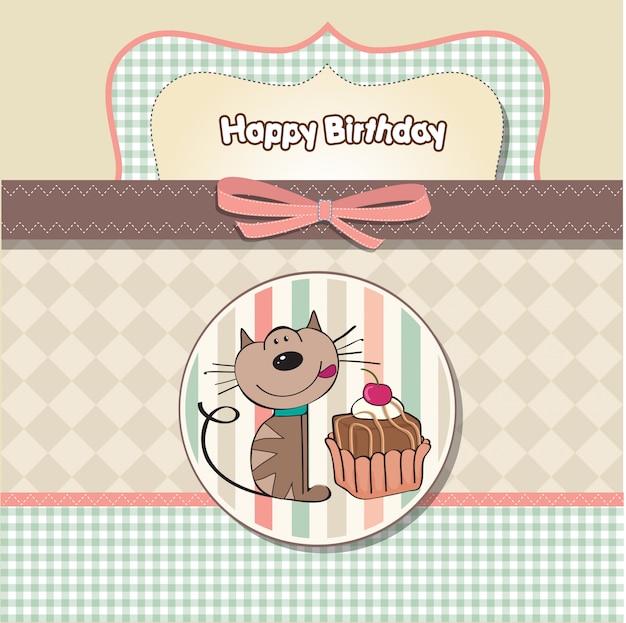 Download Birthday greeting card with a cat waiting to eat a cake ...