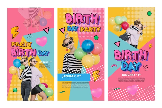 Free Vector | Birthday instagram stories concept