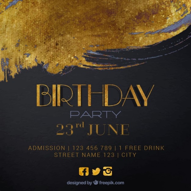Free Vector Birthday Invitation Of Golden Paint