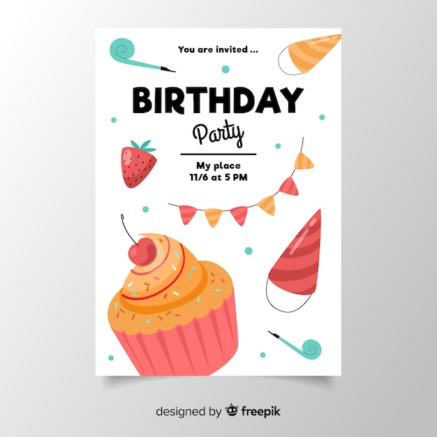 Free Vector Birthday Invitation Template In Flat Design