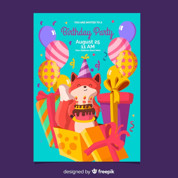 Free Vector | Birthday invitation template in flat style