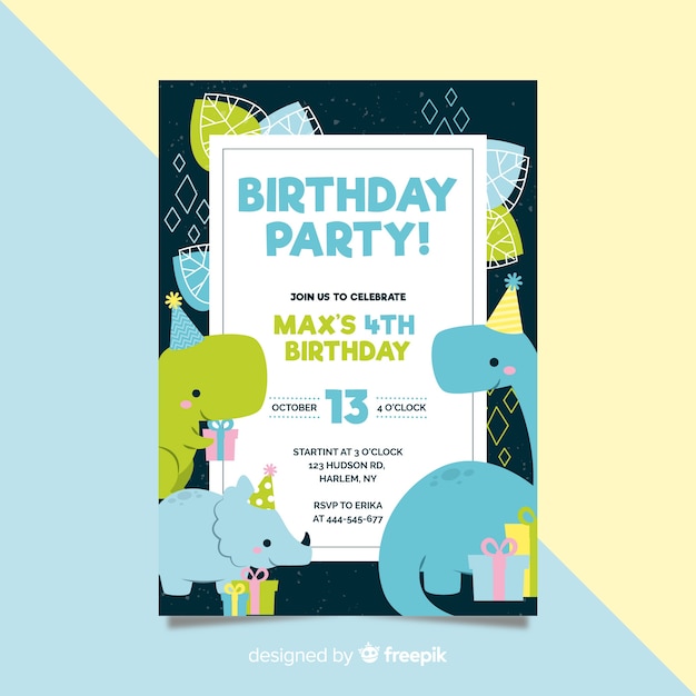 Birthday invitation template in flat style | Free Vector