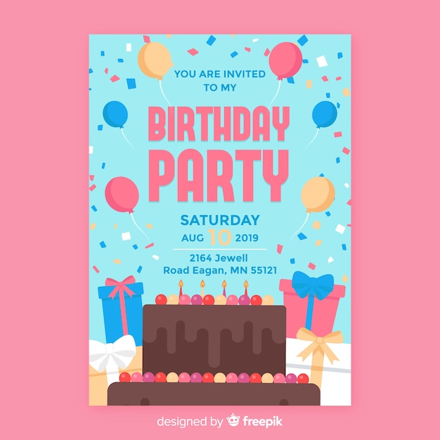 Free Vector | Birthday invitation template in flat style