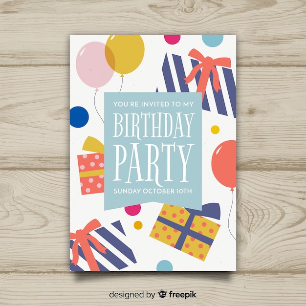 Birthday invitation template in flat style Vector | Free Download