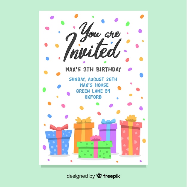 Free Vector | Birthday invitation template in hand drawn style