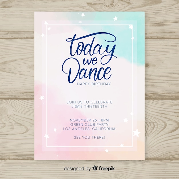 Download Birthday invitation template in watercolor style | Free Vector