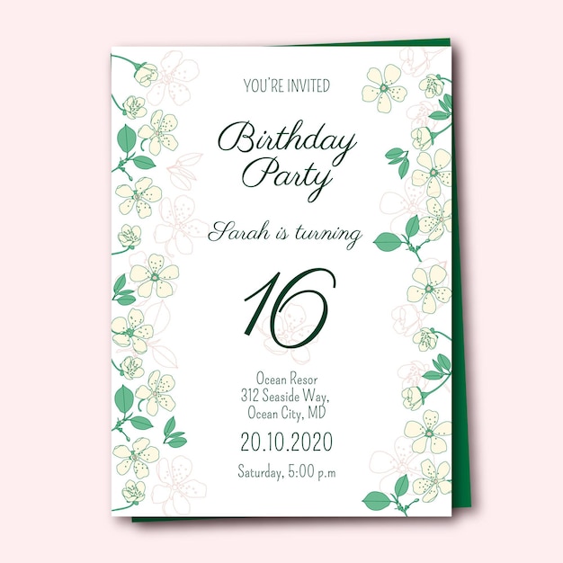 Download Free Vector | Birthday invitation template with flowers