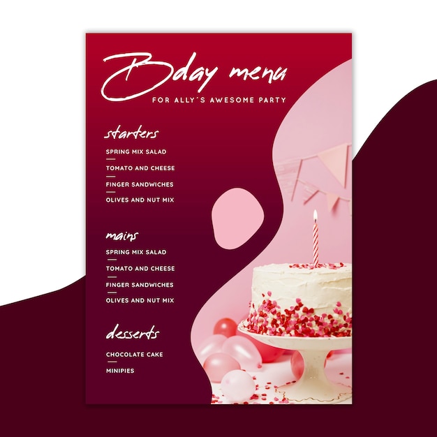 Free Vector Birthday menu template with cake