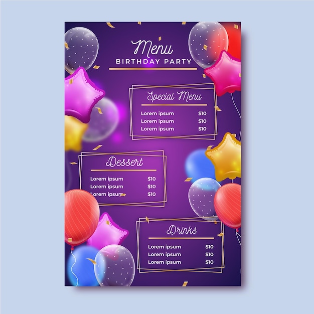 Premium Vector Birthday menu template