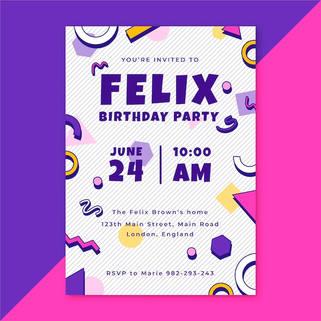 Free Vector | Birthday party invitation template
