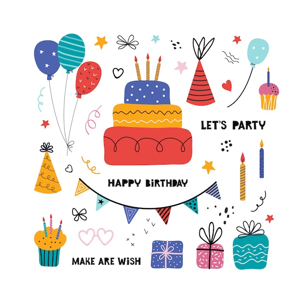 Premium Vector | Birthday party isolated elements set. hand drawn ...