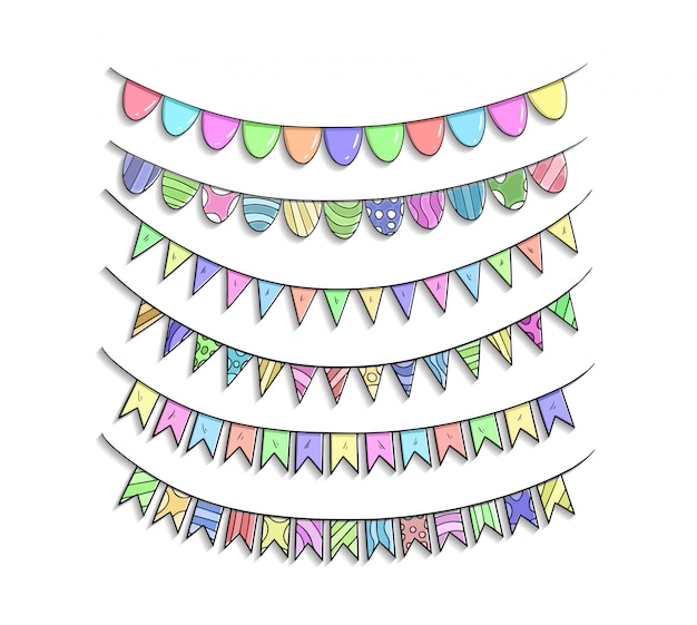 Download Birthday ribbon sets hand drawing colorful illustration ...