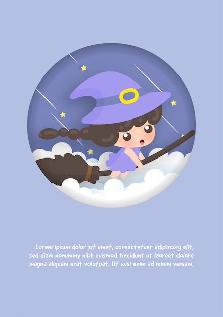 Download Premium Vector | Birthday template card with cute witch on ...