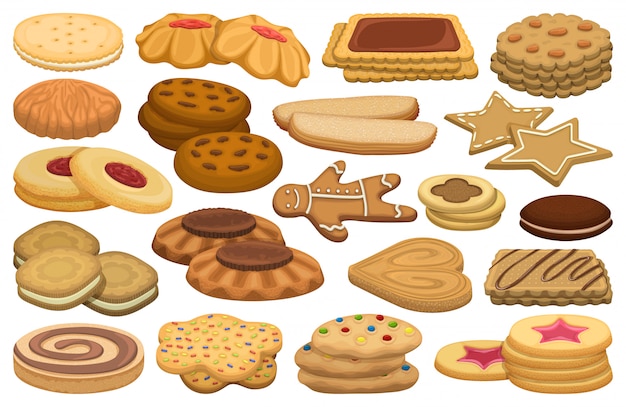 Premium Vector | Biscuit cartoon set icon.