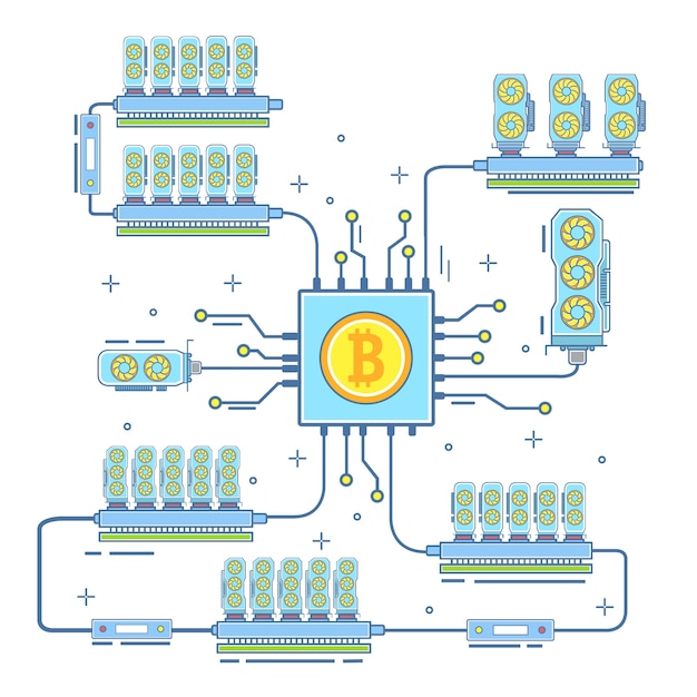 Premium Vector Bitcoin Farm Illustration In Flat Linear Style