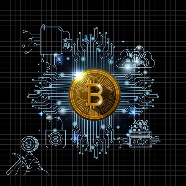 Bitcoin mining set icons vector illustration design | Premium Vector