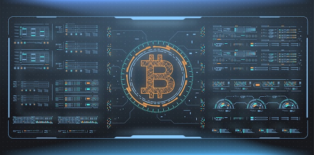 Bitcoin technology abstract visualization. futuristic aesthetic design. bitcoin symbol with hud elem