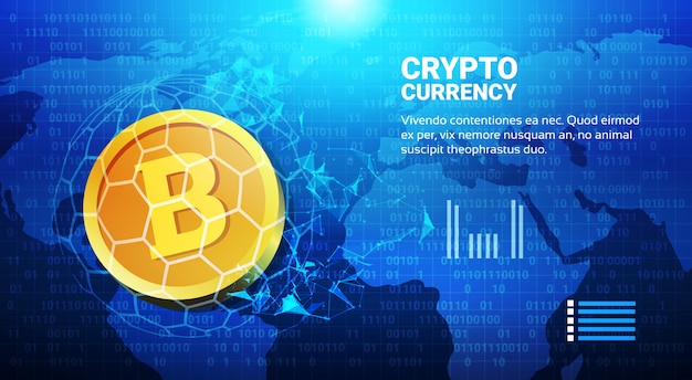 Bitcoin on world map money transfer concept crypto currency digital payment system Premium Vector