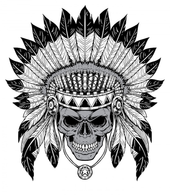 Premium Vector | Black adn white skull chief