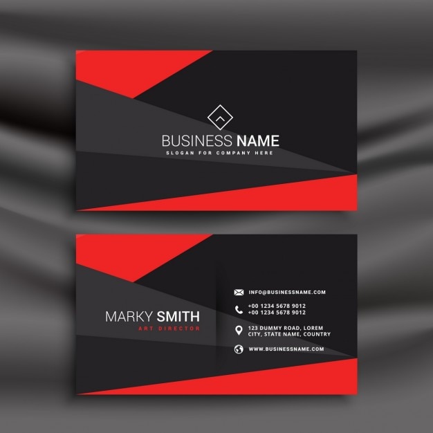 Black and red business card template with\
polygonal shapes