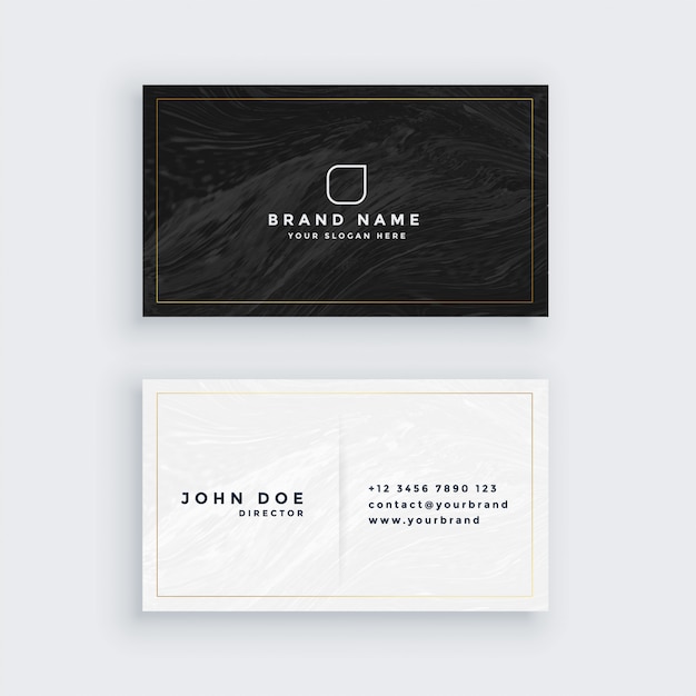 Black and white business card with marble\
texture