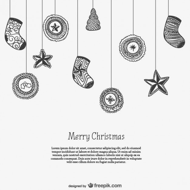 Black and white card template with Christmas ornaments ...