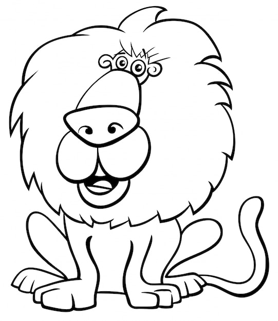 面白いライオン野生の白黒漫画のイラスト プレミアムベクター