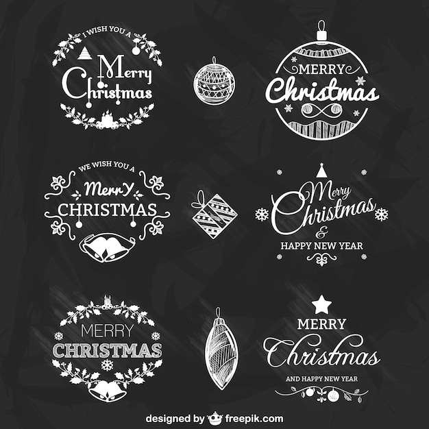 Download Black and white Christmas badges pack Vector | Free Download