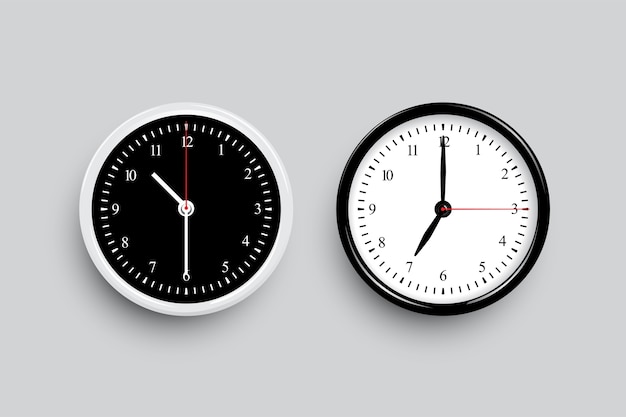 黒と白の古典的な時計の文字盤 灰色の背景に分離された黒と白の時計テンプレート プレミアムベクター