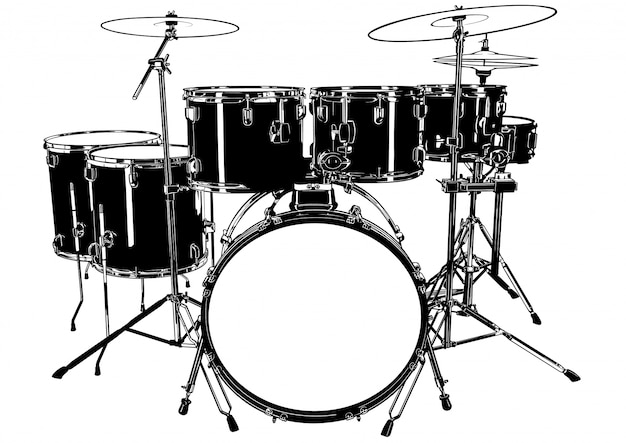 プレミアムベクター 黒と白のドラムの描画