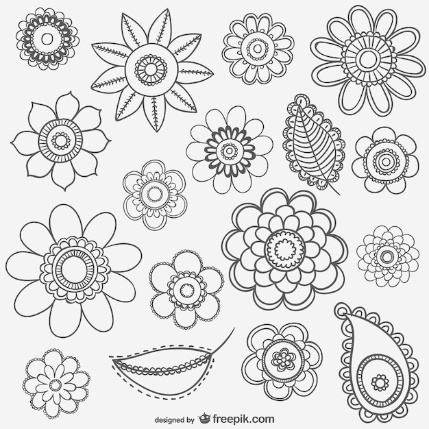 Black and white flower drawings