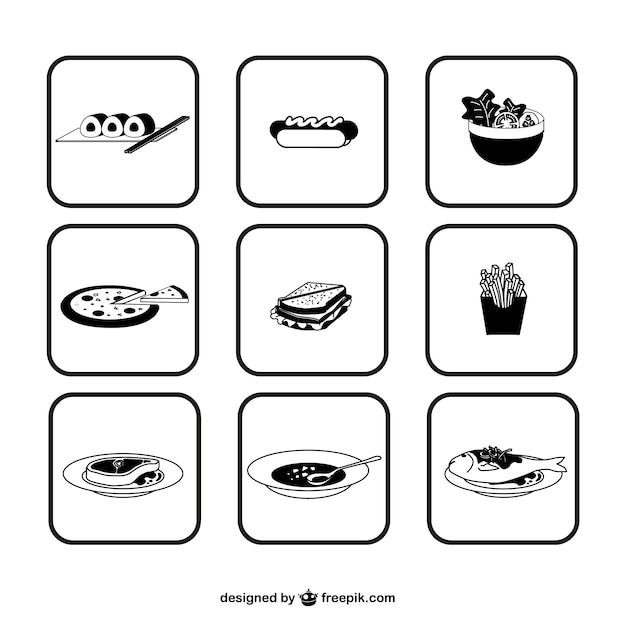 Black and white food icons